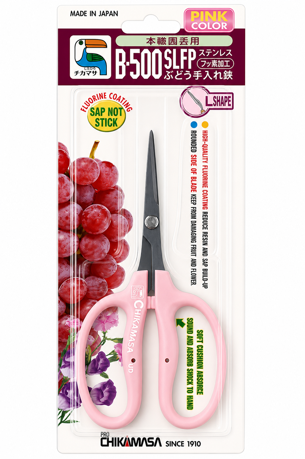 Chikamasa B-500SLFP Pink, Stainless Steel, Sap Resistant, Slanted Scissors